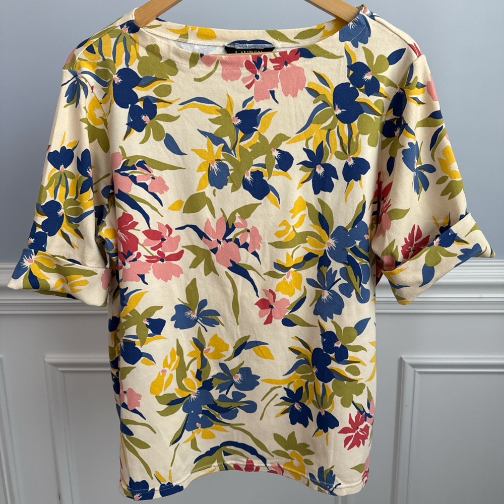 Lauren Ralph Lauren Floral Boatneck Stretch Cotton Top Tee Sz 2X